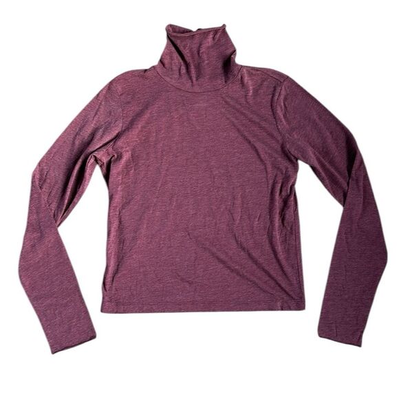 NWT Chaser Long Sleeve Cropped Slouchy Turtle Neck Burgundy Maroon Tee Shirt S - Picture 1 of 14